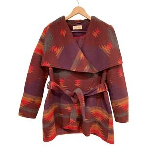 Cedar Rose Southwestern Geometric Wrap‎ Coat Burgundy Orange XL CL-16-607